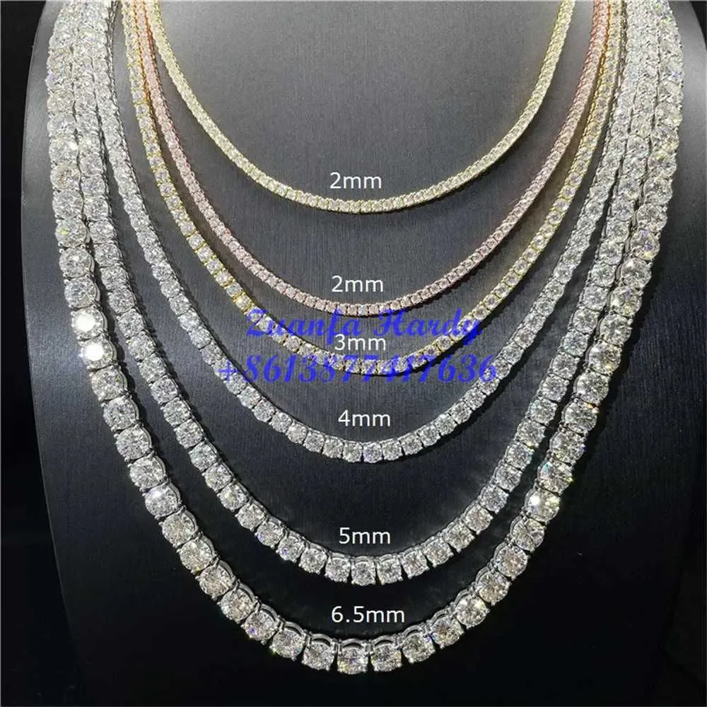 Gorąca sprzedaż 925 Srebrny Hip Hop losed D Kolor White VVS Diamond 2 mm 3 mm 4 mm 5 mm 65 mm moissanite łańcuch tenisowy