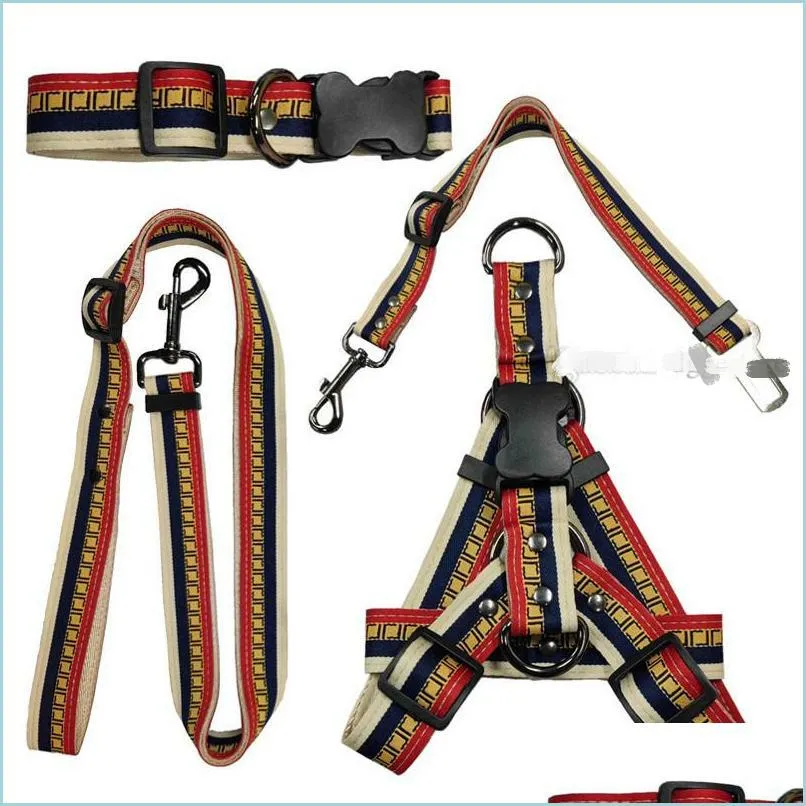 Dog Collars Leashes Luxurious Dog Harnesses Leashes Set Letter Pattern Designer Collars Leash Safety Belt For Small Medium Large Dog Otsh9