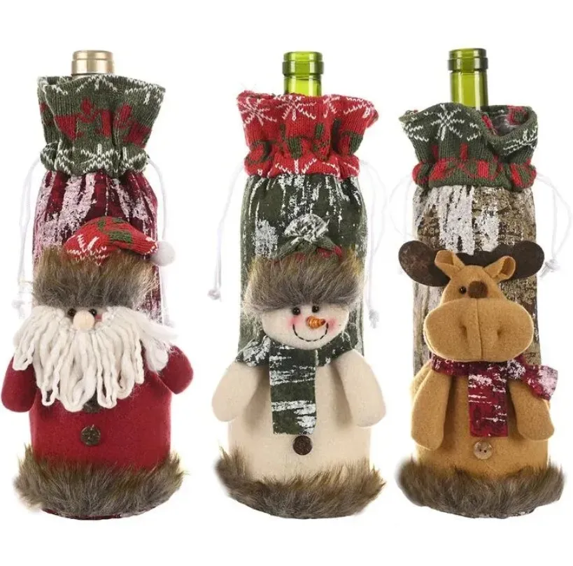 Sacos de cobertura de garrafa de vinho tinto de natal feliz natal decoração festa em casa papai noel embalagem de natal 907
