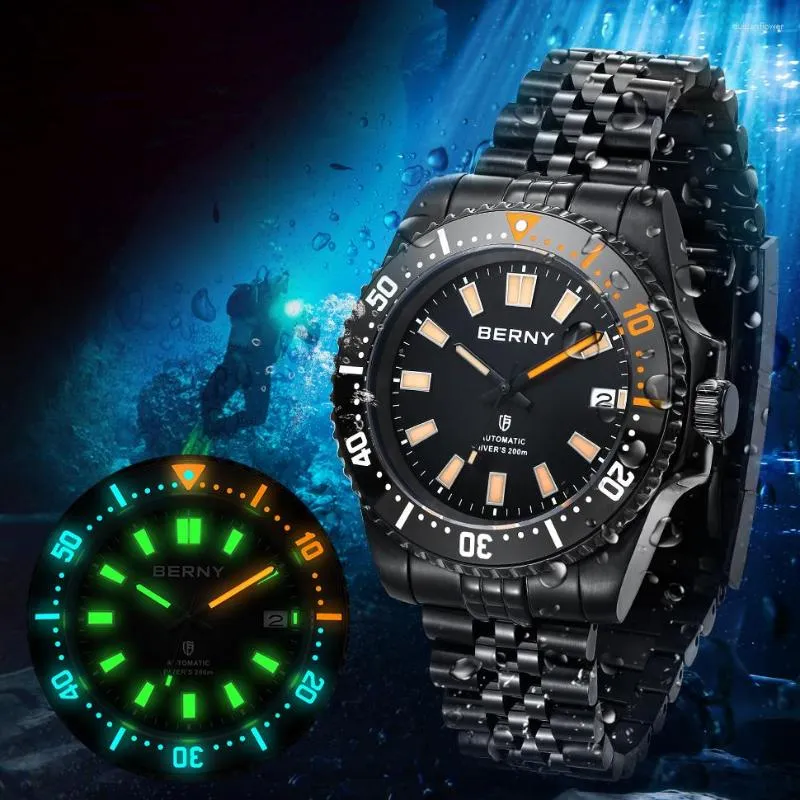 Relojes de pulsera Berny 20ATM Reloj de buceo para hombres Automático NH35 Super Luminoso Zafiro Hombres Deporte Mecánico Auto-viento Reloj de pulsera