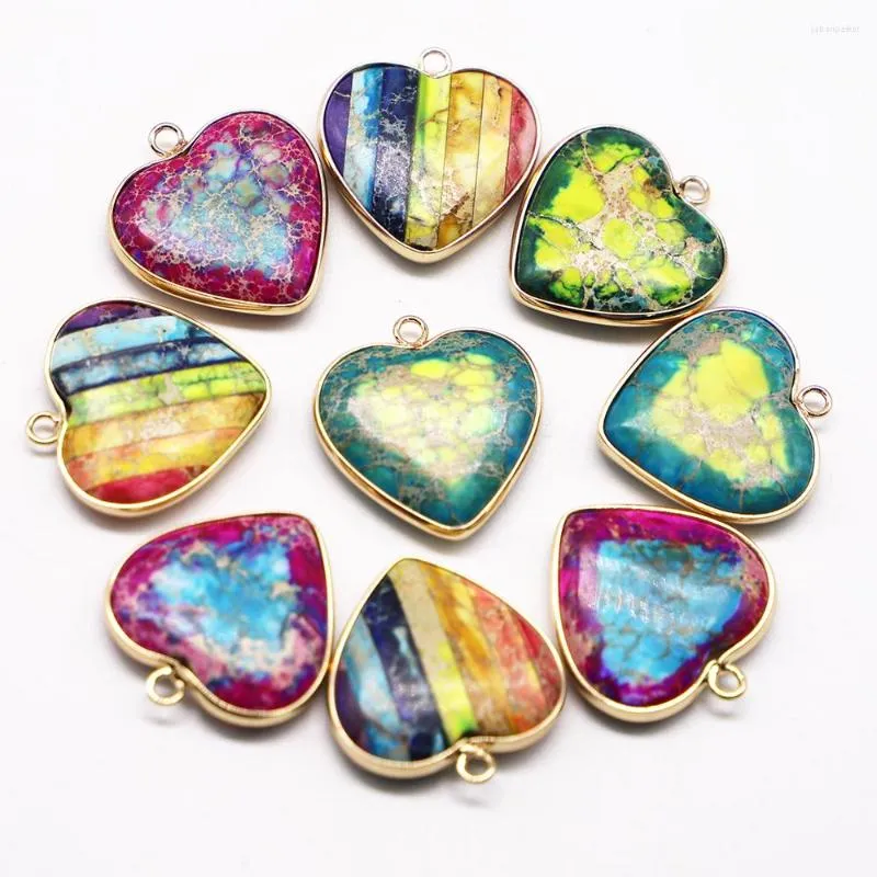 Hänge halsband 6st naturliga hjärtform färgglada kejsar stenhängen reiki charms smycken gör DIY för kvinnliga tillbehör