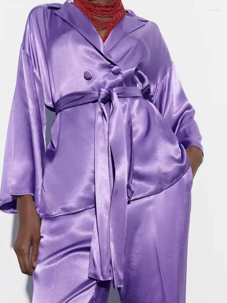 Blouses pour femmes 2023 femmes été lâche dessus de chemise mode solide ceintures arc femme rue Satin cranté haut Smock vêtements