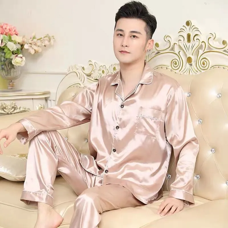 Mens Sleepwear Silk Pajamas Plus Size Men Solid Cute Pajamas For