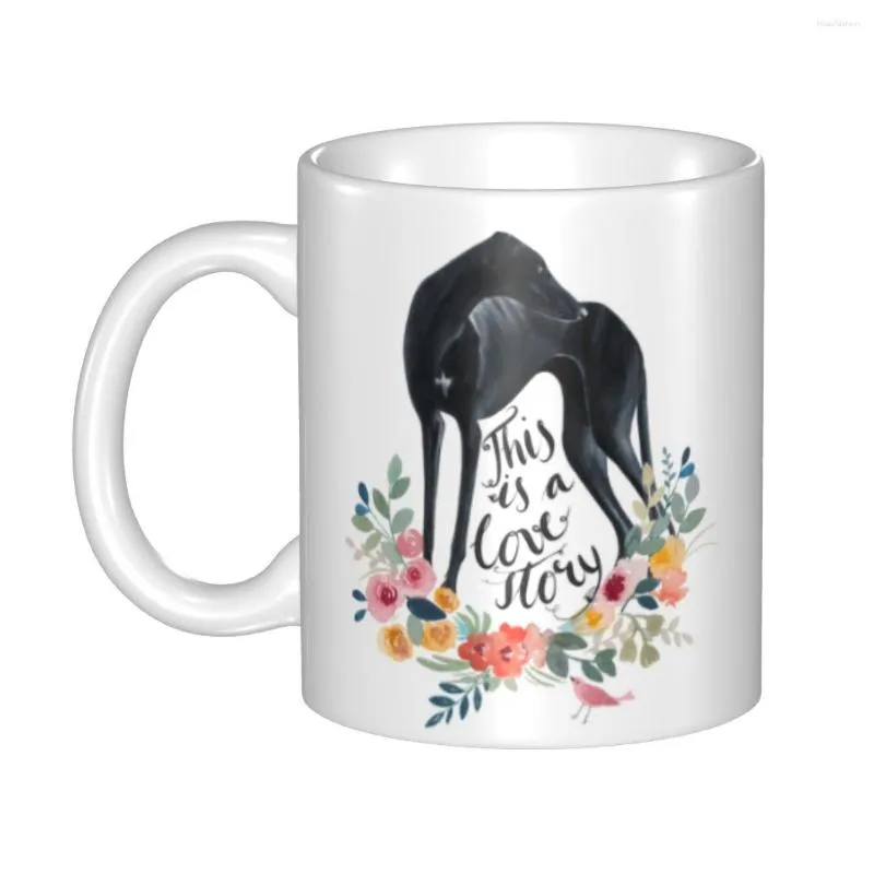 Mugs Personalized Greyhound Dog Flowers Coffee Mug DIY Cute Whippet Sighthound Ceramic Tea Milk Cup