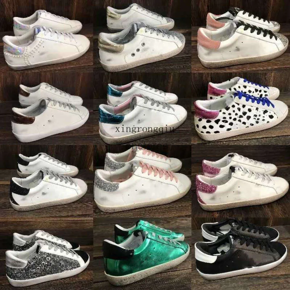 Yüksek En İyi Marka Sneaker Super Star Kadın Ayakkabı Leopar Baskı Pembe-Gold Glitter Klasik Beyaz Yapmak