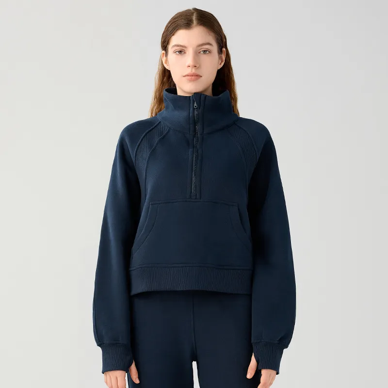 2024 Lu Lu lemen Samefar Yoga Felpa da donna caldo e accogliente collo alto a maniche lunghe solido 1/4 zip pullover felpe con tasche