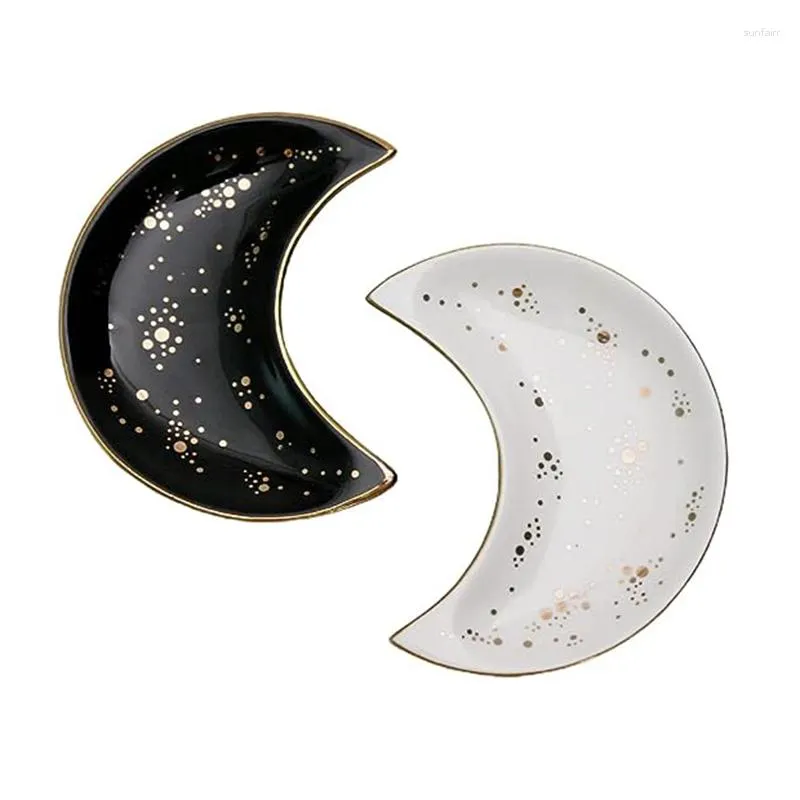 Dekorativa figurer Månform av keramiska smycken skålringhållare Trinka Tray för badrum
