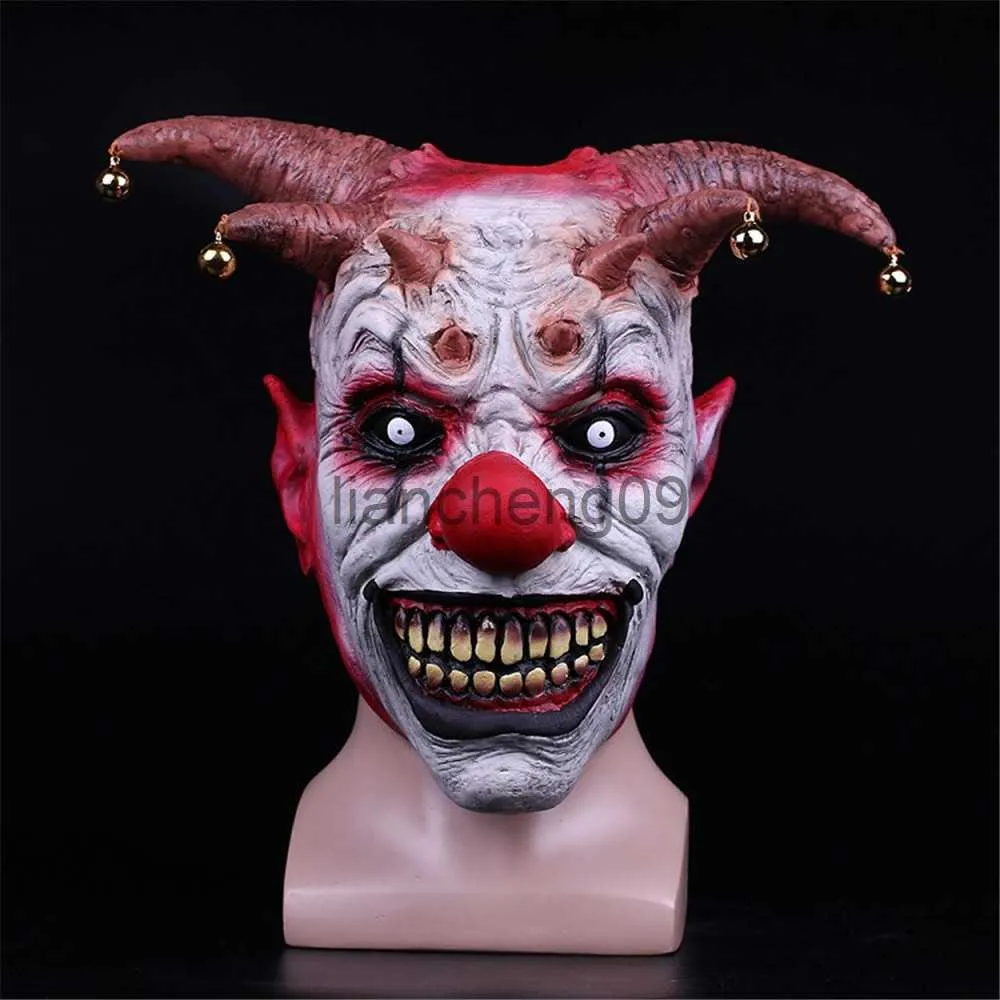 Masques de fête Horreur Halloween Clown Masque Effrayant Cosplay Masque En Latex Complet Avec Cloches Joker Masques Halloween Party Supplies x0907