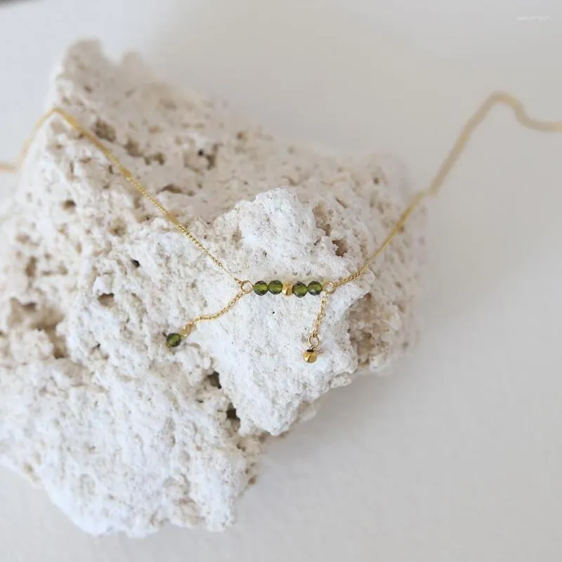 Ketten MO0DAGIRL Ultra zierliche Halskette mit Quasten und Olivenperlen, goldener Choker, minimalistisch, Valentinstag, hypoallergen, Brautschmuck_voghion.com