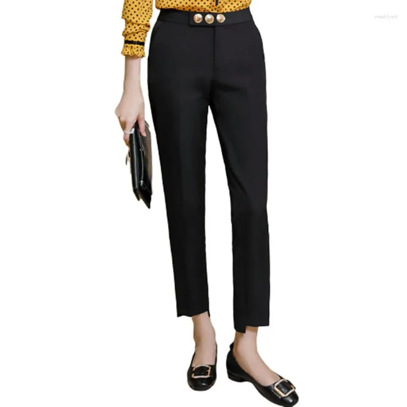 Pantalons pour femmes formel printemps bureau dames mince taille moyenne crayon noir pantalon mode femmes de haute qualité