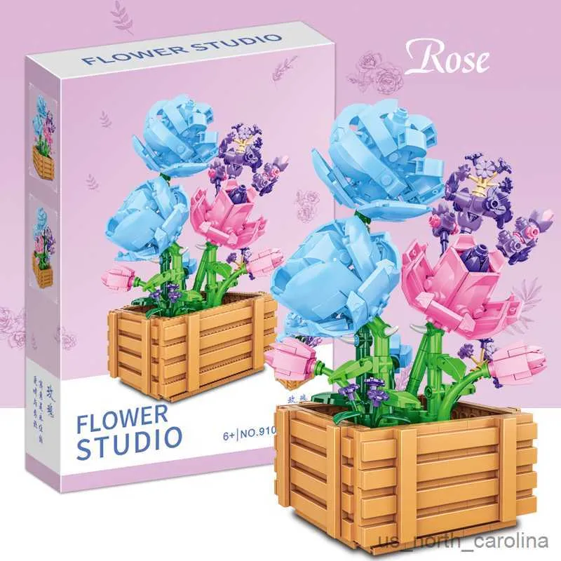 Blocchi Rosa Modello fai da te Micro Building Blocks Pianta artificiale Fiore in vaso Giocattolo romantico Regalo di San Valentino per la fidanzata R230907