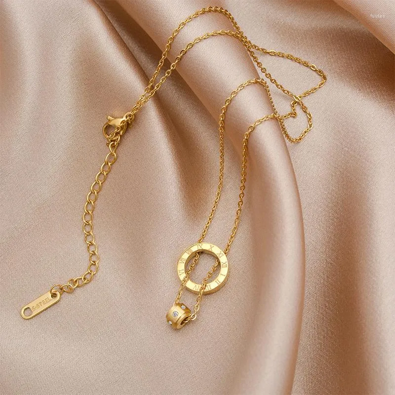 Collares colgantes Llegada Corea del Sur Estilo Creativo Titanio Acero Circular Anillo Collar Regalo Joyería de banquete para mujer 2023