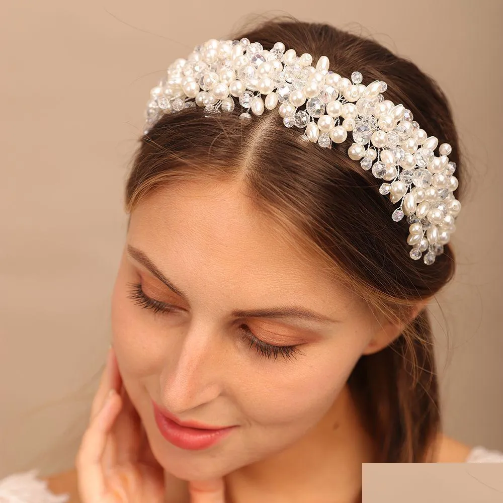 Hair Jewelry Bridal Tiara Headwear Pearl Crown Princess Pear Crystal Headband Accessories 230202 Drop Delivery Hairjewelry Dhcgf
