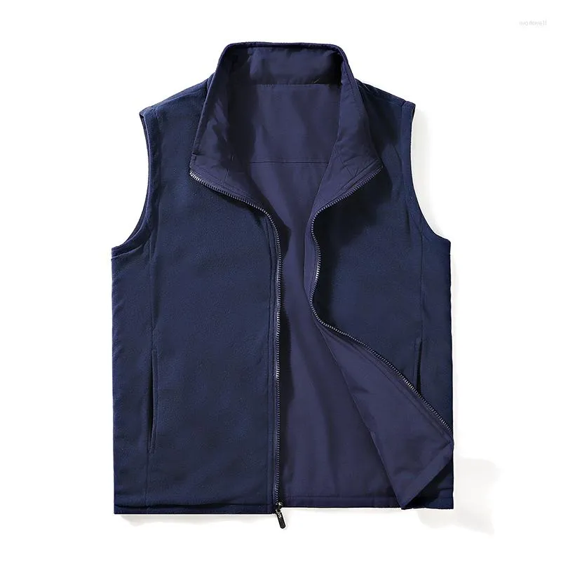 Mäns västar Autumn Vintage Reversible Vest Fleece Jacket ärmlös kappa mode koreansk kausal zip up waistcoat kläder toppar manlig plus storlek