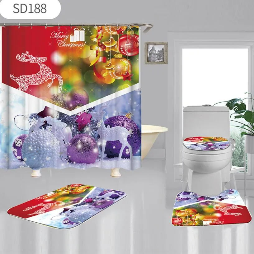 Shower Curtains Bathroom Accessories Bath Home Garden Christmas Chic Floral Printed Mats 4 Piec