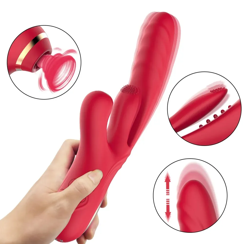 3 IN 1 Telescopic Dildos G Spot Sucking Rabbit Vibrator Tongue Licking Clit Massager Dual Motor Stimulator Sex_voghion.com