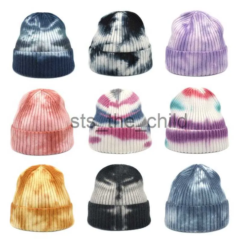 Beanie/Skull Caps Fashion Knitted Warm Hats Autumn Winter Women Color Tie Dye Short Beanie Caps Headwear Hip Hop Streetwear Hats x0907