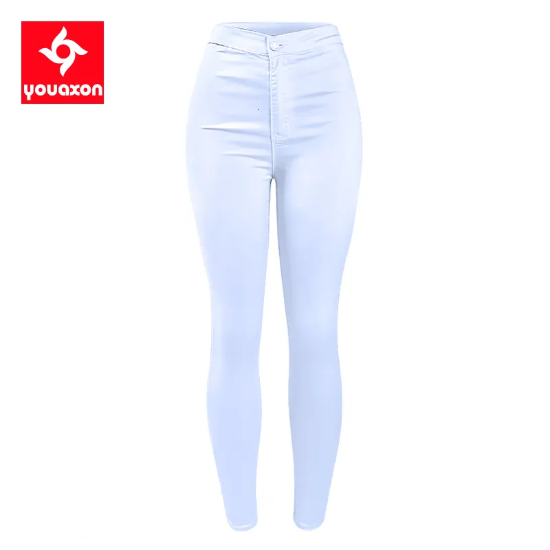 Kvinnors jeans 1888 Youaxon Summer Womens High midja White Basic Fashion Stretch Skinny Denim Pants Byxor Jeans For Women 230907