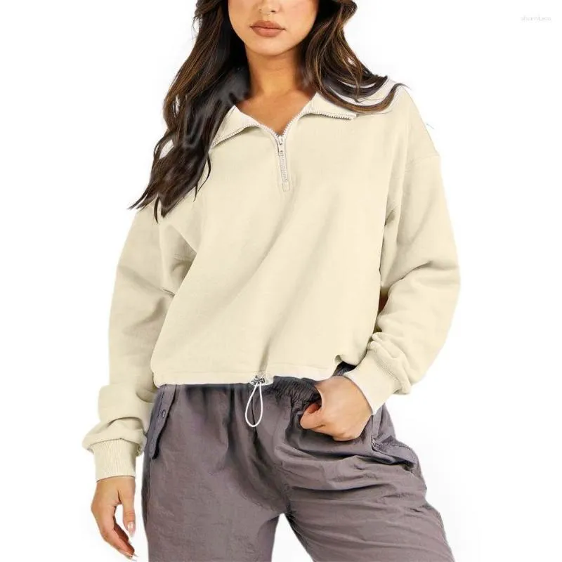 Felpe con cappuccio da donna Maglioni larghi con mezza zip Felpe da corsa per yoga con abbigliamento sportivo da donna Top sportivi corti che scoprono l'ombelico