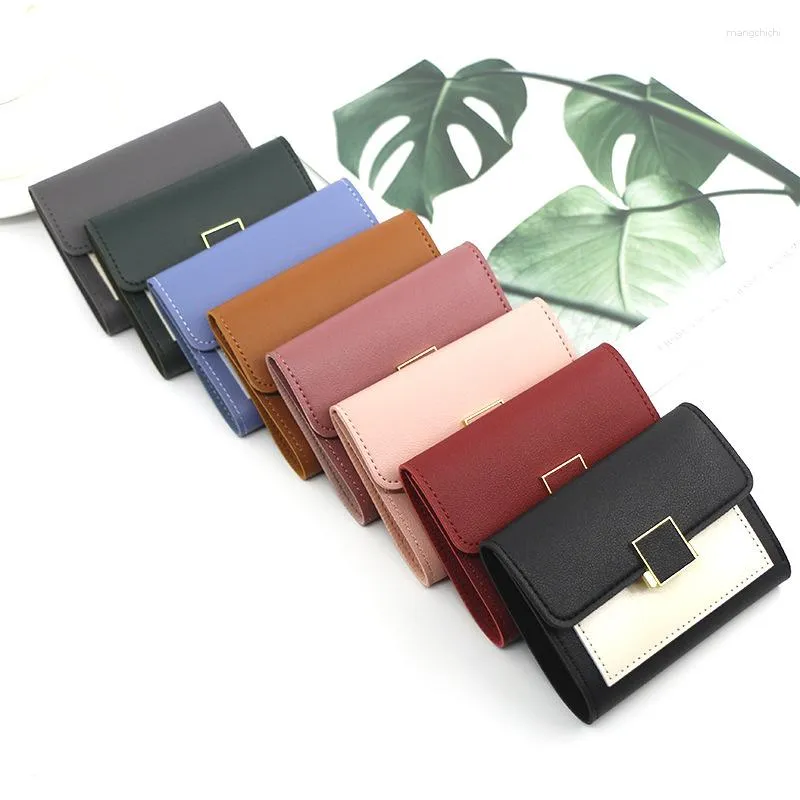 Card Holders Women Simple Wallets PU Leather Female Coin Purse Mini Hasp Solid Multi-Cards Holder Short Slim Lady Pocket Money Bags