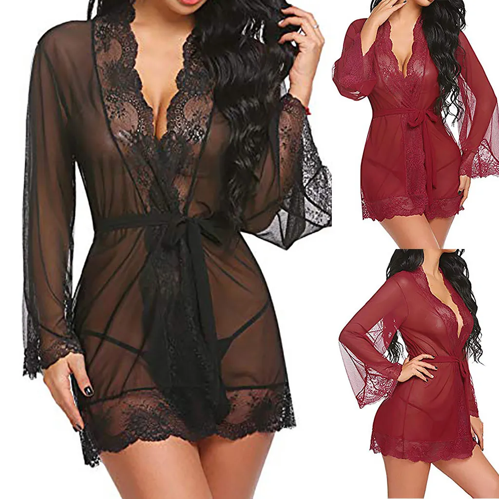 2023 Europe and the United States sexy underwear sexy net gauze large size perspective robe