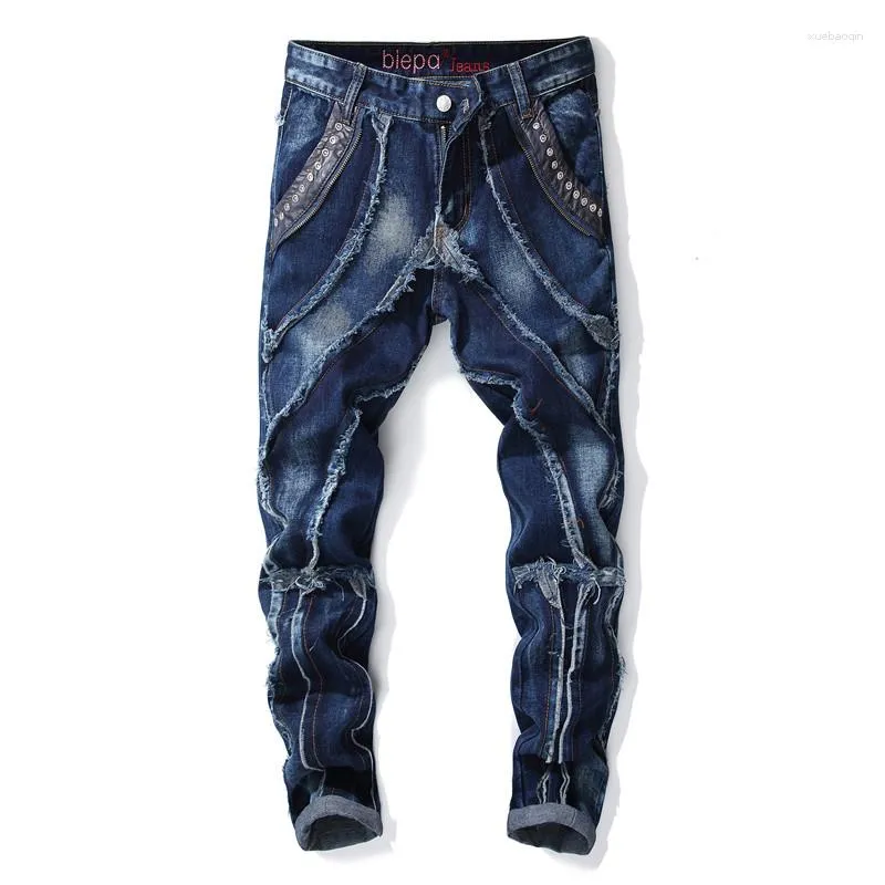 Jeans da uomo 2023 Mens Skinny Male Punk Street Slim Fit Uomo di qualità Classic Blue Denim Pants Nappe