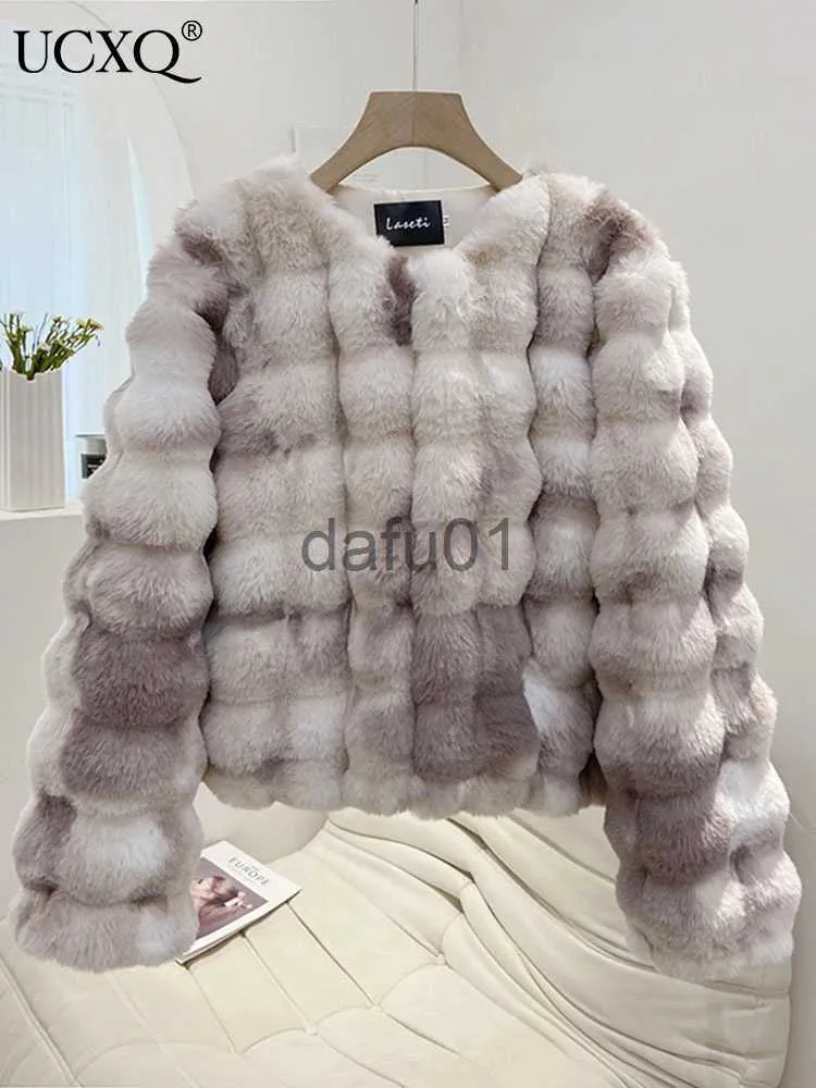 Women's Fur Faux Fur UCXQ Fashion Long Sleeve Zipper Design Tie Dye Faux Fur Coat For Women 2023 Autumn New Casual O-neck Waterproof Mink Overcoat x0907