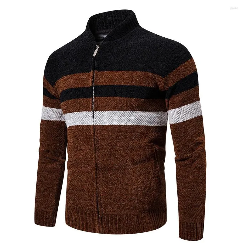 Suéter masculino outono inverno cardigan homens jaquetas moda listrada de malha slim fit casaco de beisebol roupas masculinas