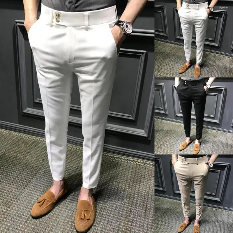 Pantaloni da uomo Primavera Autunno Pantaloni da lavoro alla moda Morbidi Nono abito dritto con cerniera elasticizzato maschile con bottoni casual