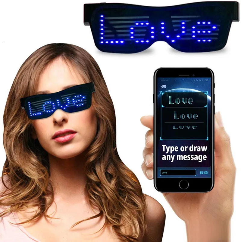 Altri articoli per feste per eventi Occhiali Display Personalizza Messaggi lampeggianti Animazioni App Occhiali LED luminosi programmabili con dente blu 230906