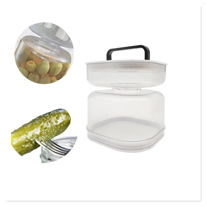 Förvaringsflaskor kök våt och torr separation pickle burk dispenser timglasplastbehållare