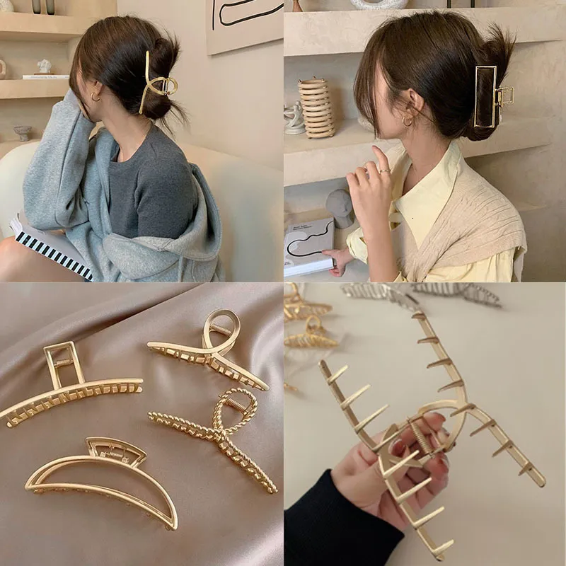 Hårklipp Barrettes Fashion Metal Claw Gold Silver Geometric for Women Girl Elegant Crab Vintage Hairpin Accessories 230907