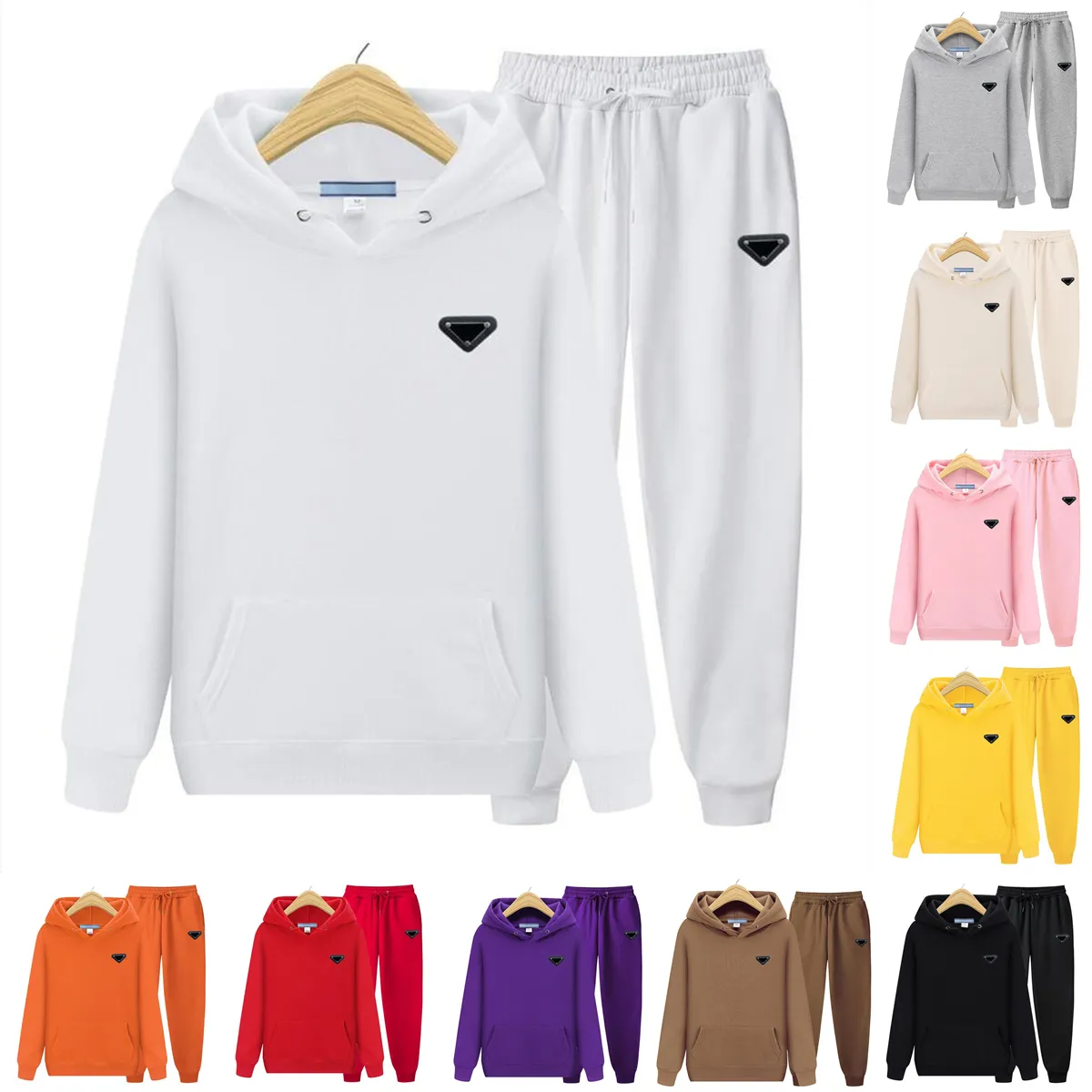 P-ra Designer Mulheres Homens Tracksuits Duas Peças Calças Outfit High Neck Hoodies Calças Calças Treino 2023 Plus Size Streetwear Casual Terno 2 Peças Conjuntos