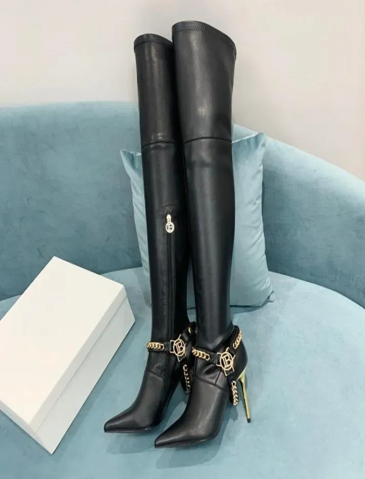 Balmais Overknee sexy hochwertige hohe Winterabsatzstiefel für Damenmode 2021 Spitze Zehen Elegant Oberschenkel lang dehnbarer Socken Party Boot