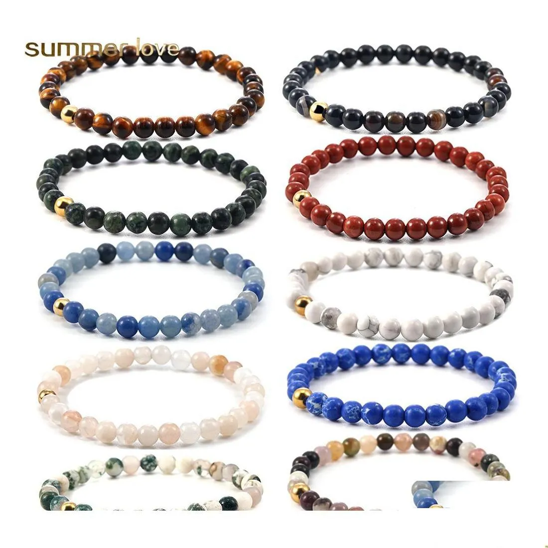 Beaded Strands 6mm Fashion Design Natural Stone Healing Agate Stretch Armband Kvinnor Män handgjorda ädelstenar Yoga Nce Drop Deli Dhn7a