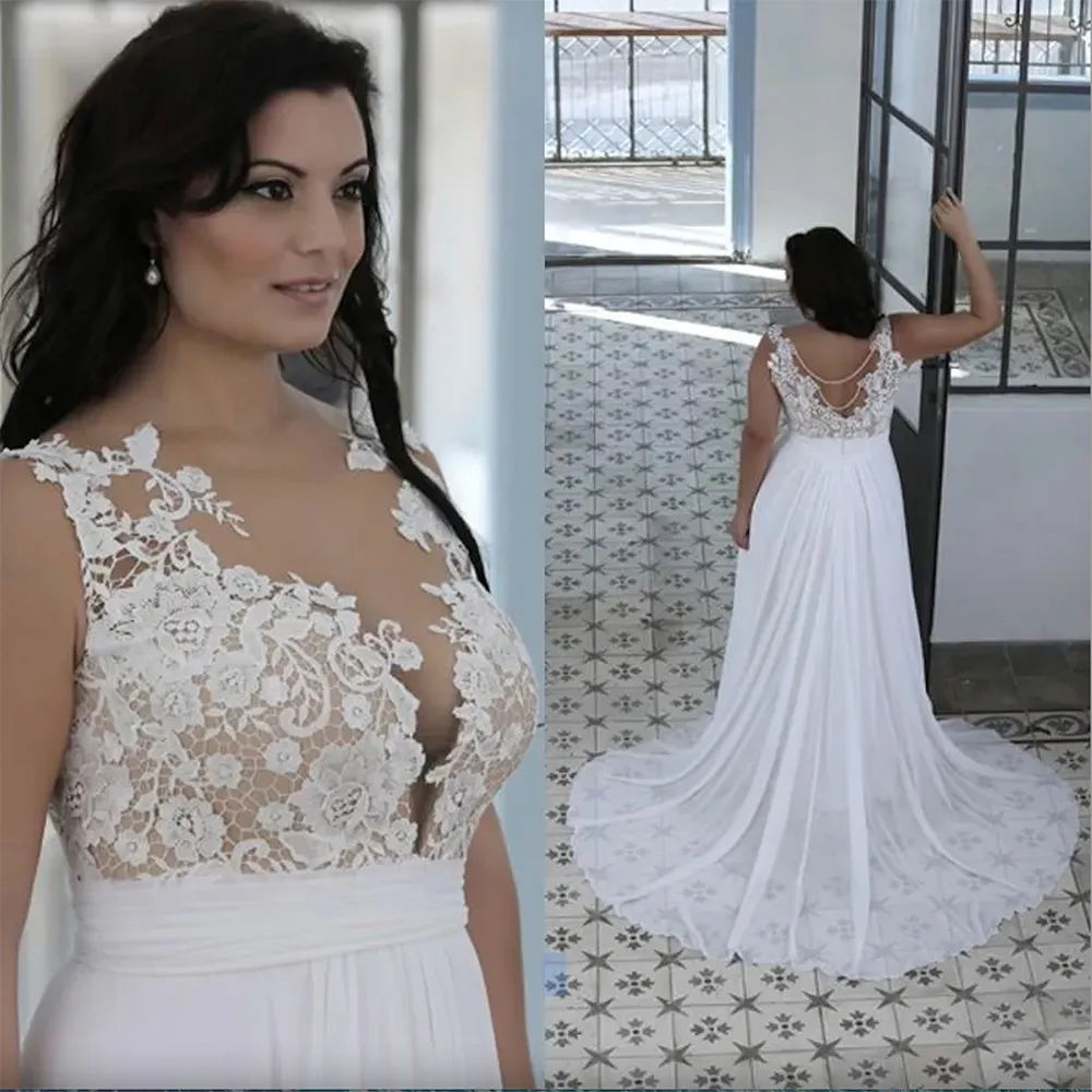 Suknie ślubne plażowe w rozmiarze Linia Sheer Batau Scyk Sweetheart Lase Top Bridal White Nude Tanie wysokiej jakości sukienki narzeków 2023