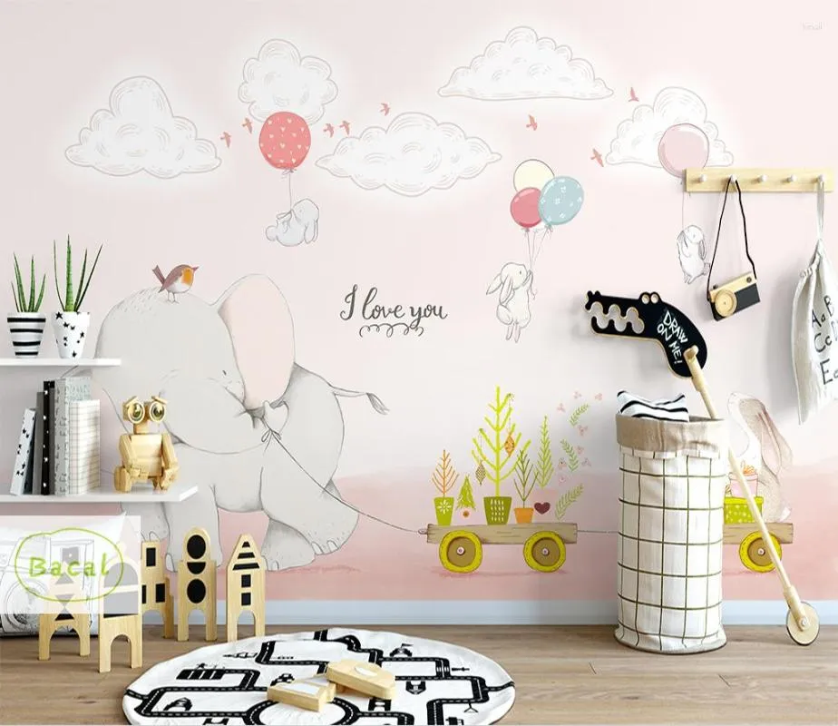 Fonds d'écran Bacal personnalisé mignon animal filles chambre papier peint mural 3D éléphant 5D pour enfants décor modèle maison