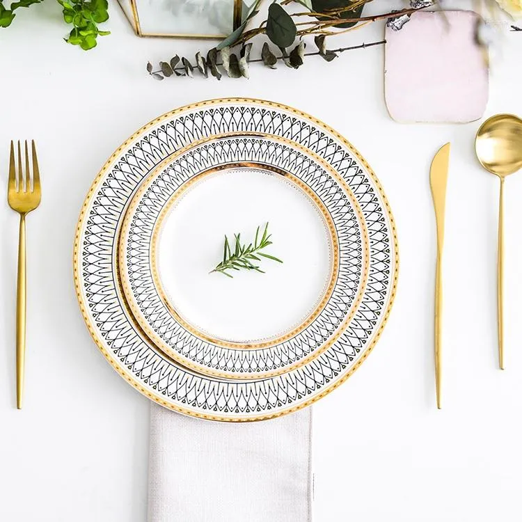 Plates European Glass Pearl Gold Inlay Dishes Steak Plate Salad Wedding Party Event Decoration Tableware Gift