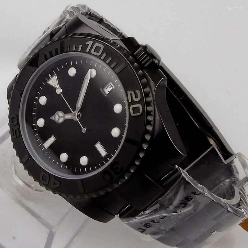 Kol saatleri 40mm kara steril kadran parlak fırçalanmış seramik çerçeve tarihi safir pvd otomatik nh35 miyota 8215 hareket erkek kol saati
