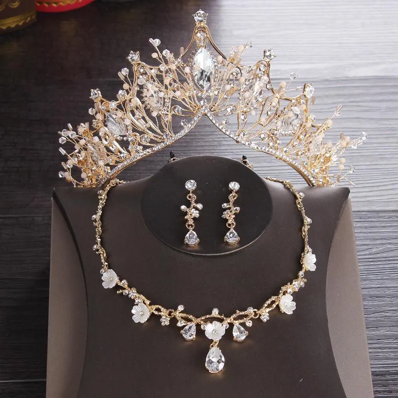 Hårklipp barock kristall brud smycken set vintage strass tiara krona örhänge halsband för kvinnor brud bröllop gåva