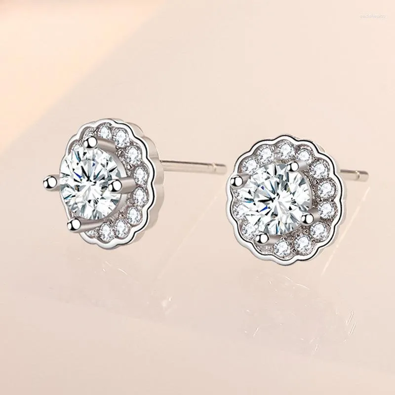 Stud Earrings Trendy For Women 925 Silver Jewelry With Zircon Gemstone Flower Shape Wedding Party Promise Gift Ornament