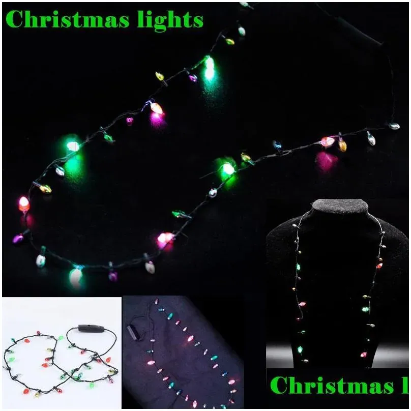 chains pcs mini flashing lightup blinking christmas lights costume necklace 8 led bulbs hsj88chains