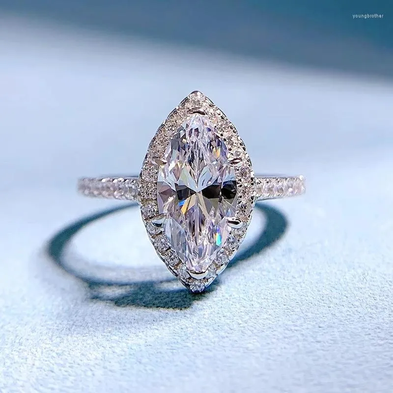 Pierścienie klastra Spring Qiaoer 925 Srebrne srebrne 6 13 mm markizowy pierścionek z biżuterią Diamond o wysokim węglu dla kobiet