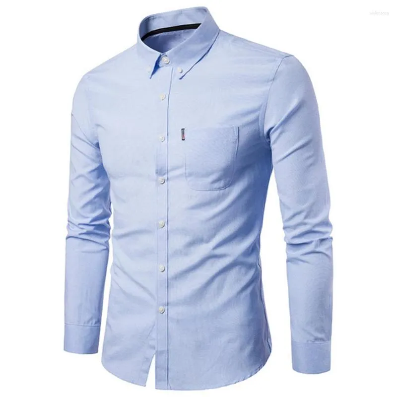 Chemises habillées pour hommes hommes couleur unie col rabattu chemise à manches longues bouton mince poche haut de travail revers vêtements d'extérieur