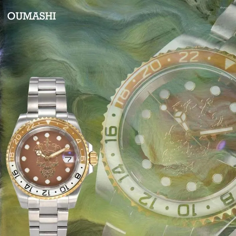 Relógios de pulso Oumashi relógio masculino 40mm criativo brilho dial caixa de aço inoxidável safira vidro mod estéril à prova d'água