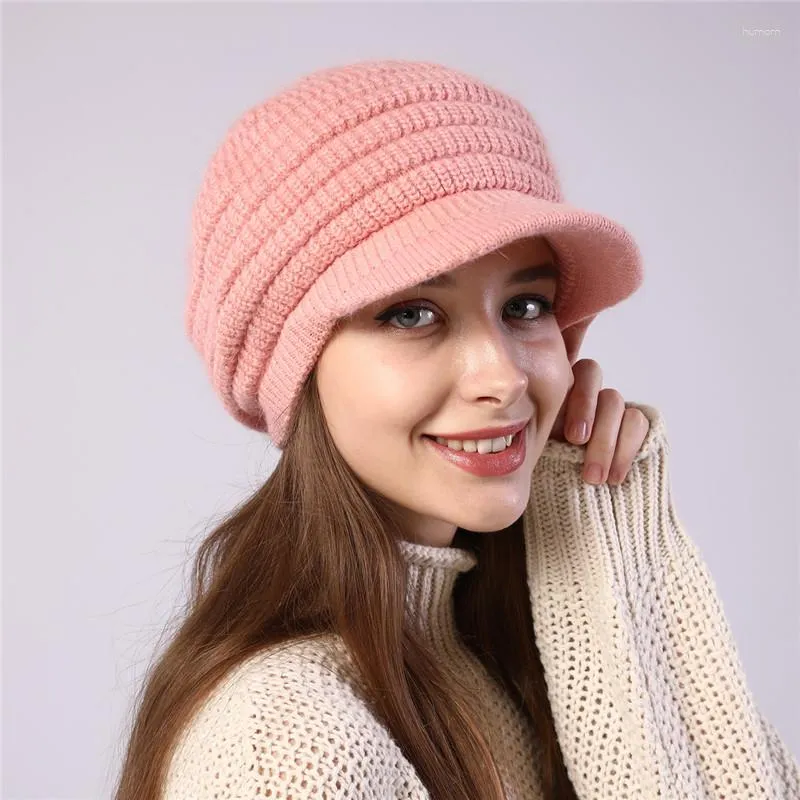 Visors Women Winter Warm Hats Y2K Clothes Solid Knitted Fleece Beret Hat Korean Lady Gorras Harajuku Casual Thickening Peaked Caps