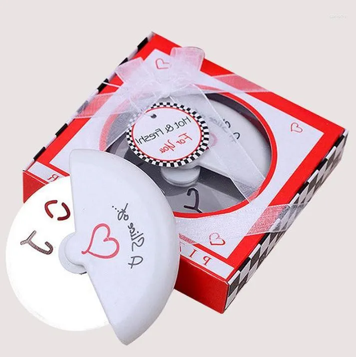 Party Favor 200st Pizza Knife Baking Cutter En skiva kärlek Rostfritt stål Bröllopspresenter Favors Kök Tillbehör Partihandel