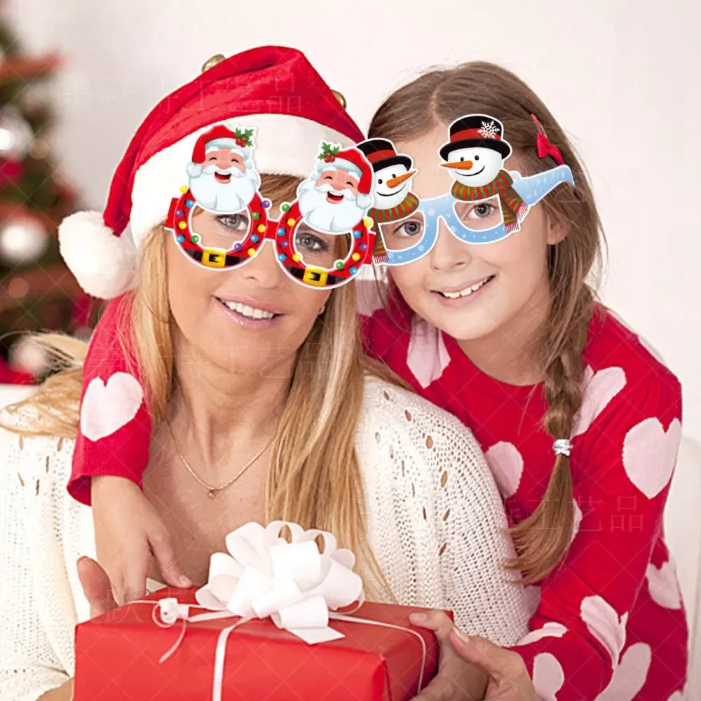 Nouvelles décorations de Noël Arbre de Noël Bonhomme de neige Elk Lunettes en papier Photo Booth Props Vacances Enfants Joyeux Noël Lunettes drôles Décor 0907