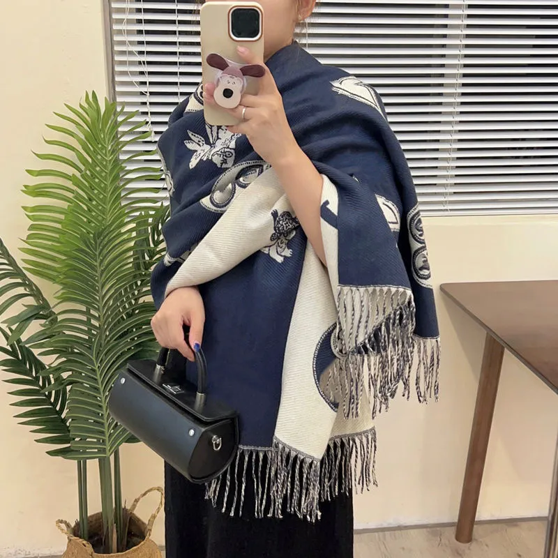 Designer-Damen-Kaschmirschals, vollständiger Buchstabe-bedruckter Schal, weicher, warmer Schal mit Tags, lange Schals für Herbst und Winter