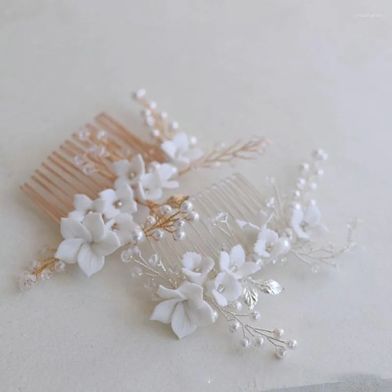 Pinces à cheveux en porcelaine fleur, petit peigne de mariage, pièce de mariée, accessoires faits à la main, ornement pour femmes